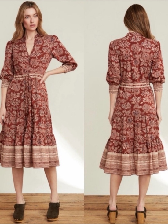 Veronica Beard Dresses & Skirts - Veronica Beard Swedie Printed Midi Dress Rust Floral Tiered Midi Dress